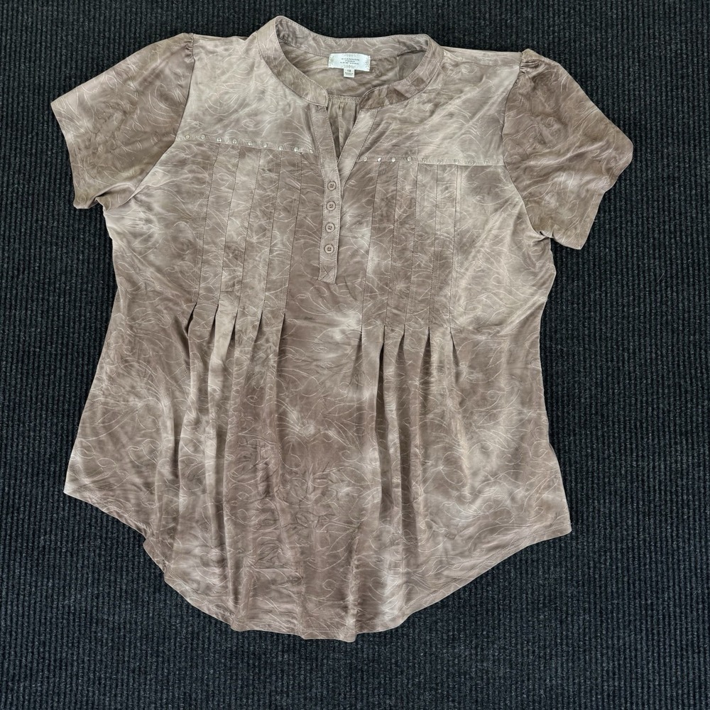 Shannon Ford New York Brown/Beige Tunic V-neck Short Sleeve Blouse Women's 1X